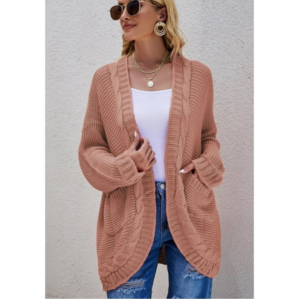 NEW Universal Thread Cable Knit Open Front Cardigan Sweater Blush Size Small - Picture 1 of 5